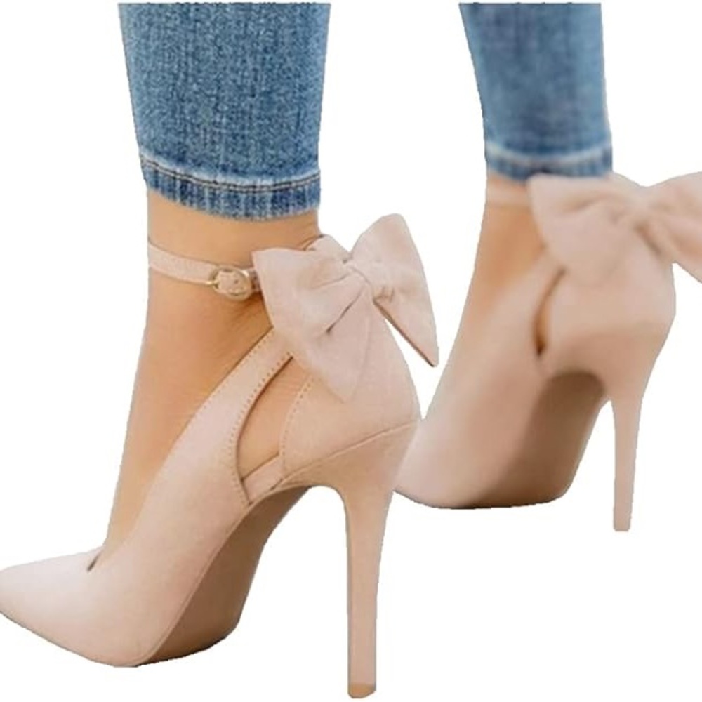 Brand NEW Suede Pointed Toe High Heels Bow Ankle Strap